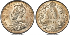 George V 50 Cents 1919 MS64 PCGS, Ottawa mint, KM25. Crisp, blush-colored tone extends from the margins, advancing on the satin-textured argent center...