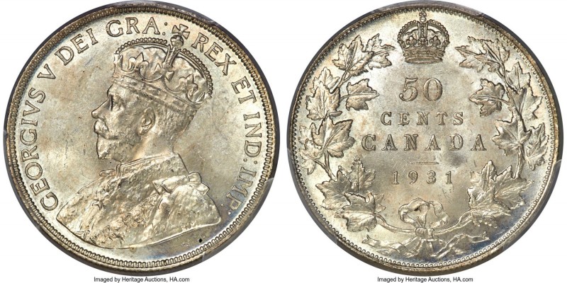 George V 50 Cents 1931 MS64 PCGS, Royal Canadian mint, KM25a. Blazing white, and...