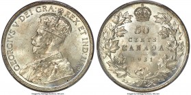 George V 50 Cents 1931 MS64 PCGS, Royal Canadian mint, KM25a. Blazing white, and a choice representative of this scarcer date. The whole of the frost-...