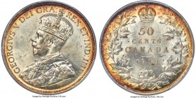 George V 50 Cents 1932 MS64 PCGS, Royal Canadian mint, KM25a. With claims to a finer designation, this impressive specimen features a fiery ring of au...