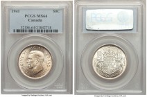 George VI 50 Cents 1941 MS64 PCGS, Royal Canadian mint, KM36. Boldly rendered, and with an attractive lacy overlay of amber tone, made even more impre...