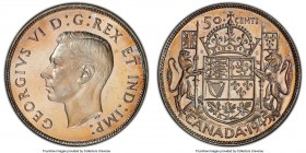 George VI "Narrow Date" 50 Cents 1945 MS64 PCGS, Royal Canadian mint, KM36. Narrow date variety. Watery amber color dresses both sides, with light han...