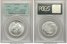 George VI "Curved Left" 50 Cents 1947 MS63 PCGS, Ottawa mint, KM36. Curved Left variety. Blast white, with frosted surfaces and full-bodied luster tha...