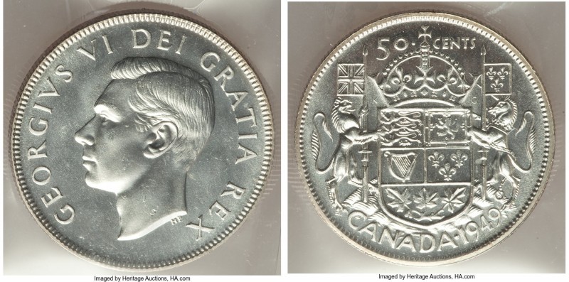 George VI 50 Cents 1949 MS66 ICCS, Royal Canadian mint, KM45. A sterling-white e...