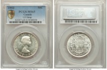 Elizabeth II 4-Piece Lot of Certified 50 Cents PCGS, 1) "Large Date - Shoulder Fold (Strap)" 50 Cents 1953 - MS65, KM53 2) 50 Cents 1954 - MS64, KM53 ...