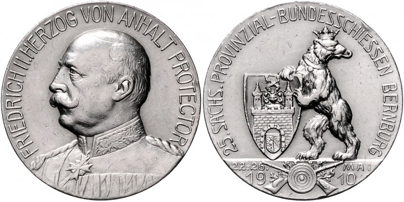 Anhalt - Bernburg Friedrich II. 1904-1918 Silbermedaille 1910 (versilbert?) auf ...