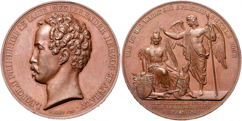 Anhalt - Dessau Leopold Friedrich 1817-1871 Bronzemedaille 1842 (v. König) auf s...
