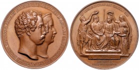 Anhalt - Dessau Leopold Friedrich 1817-1871 Bronzemedaille 1843 (v. König) auf seine Silberhochzeit Mann 960b. 
46,7mm 49,0g vz-st