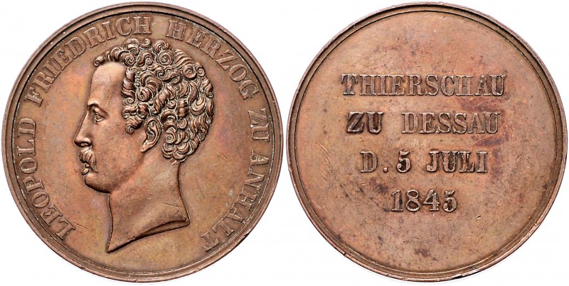 Anhalt - Dessau Leopold Friedrich 1817-1871 Bronzemedaille 1845 (unsign.) auf di...