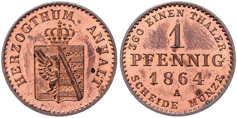 Anhalt - Dessau Leopold Friedrich 1817-1871 1 Pfennig 1864 A AKS 34. Jg. 67. Man...