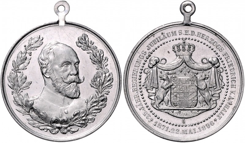 Anhalt - Dessau Friedrich I. 1871-1904 Aluminium-Medaille 1896 (unsign.) auf sei...