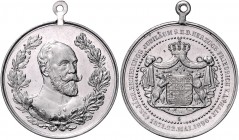 Anhalt - Dessau Friedrich I. 1871-1904 Aluminium-Medaille 1896 (unsign.) auf sein 25-jähriges Regierungsjubiläum Mann 995. 
m. Orig.Öse 39,1mm 5,6g v...