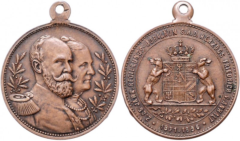 Anhalt - Dessau Friedrich I. 1871-1904 Bronzemedaille 1896 (unsign.) auf sein 25...