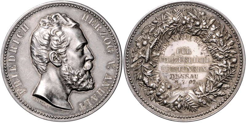 Anhalt - Dessau Friedrich I. 1871-1904 Silbermedaille o.J. (v. Loos) 'Für vorzüg...