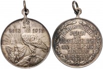 Anhalt - Dessau Friedrich II. 1904-1918 Versilberte Medaille 1913 (unsign.) auf die Jahrhundertfeier der Völkerschlacht bei Leipzig in Dessau 
m. Ori...