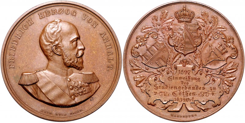 Anhalt - Köthen Friedrich I. 1871-1904 Bronzemedaille 1897 (v. Held) auf die Ein...