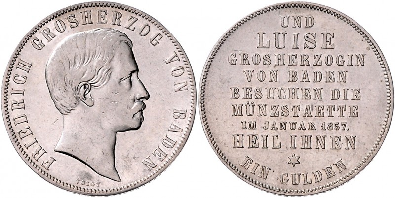 Baden Friedrich I. 1856-1907 Gulden 1857 auf den Besuch in der Münzstätte AKS 13...