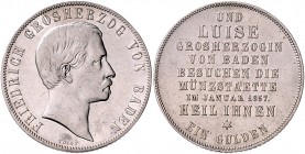 Baden Friedrich I. 1856-1907 Gulden 1857 auf den Besuch in der Münzstätte AKS 135. Jg. 77. 
kl.Kr., Auflage 776 Exemplare ss+