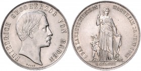 Baden Friedrich I. 1856-1907 Gedenkgulden 1863 auf das 1. Badische Landesschießen Mannheim 28. Juni AKS 136. Jg. 78. 
 vz+