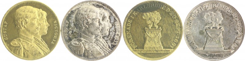 Baden Friedrich I. 1856-1907 Lot o.J. von 2 Bronzemedaillen 1881, 1x versilbert,...