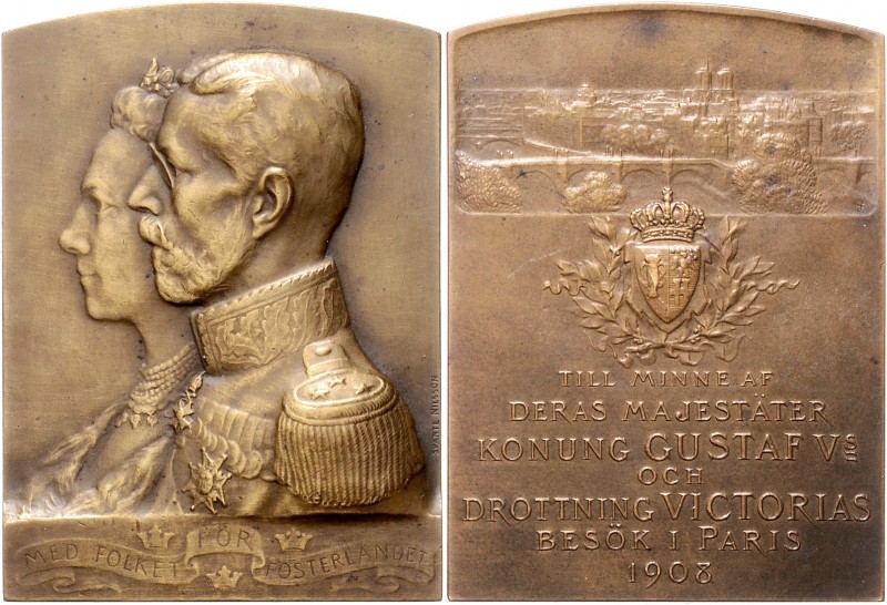 Baden Friedrich II. 1907-1918 Bronze-Plakette 1908 (v. Svante Nilsson) auf den S...