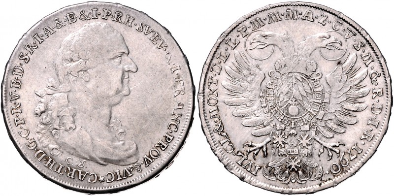 Bayern Karl Theodor 1777-1799 Vikariatstaler 1790 mit Randschrift Dav. 1970. Hah...
