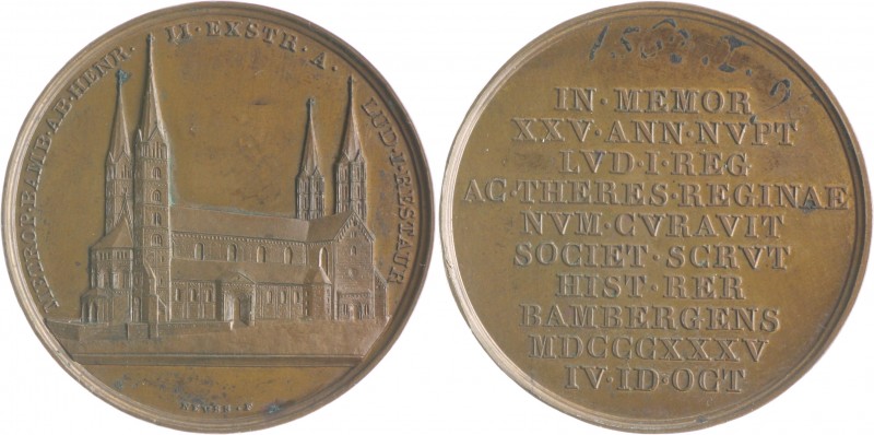 Bayern Ludwig I. 1825-1848 Bronzemedaille 1835 (v. Neuss) auf seine Silberhochze...
