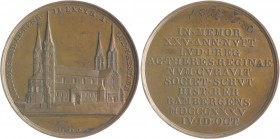 Bayern Ludwig I. 1825-1848 Bronzemedaille 1835 (v. Neuss) auf seine Silberhochzeit mit Therese, gestiftet vom historischen Verein Bamberg. Dom / 10 Ze...
