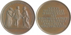 Bayern Ludwig I. 1825-1848 Bronzemedaille 1836 (v. Neuss) auf seine Rückkehr nach Bayern. 3 Personen / 8 Zeilen Schrift Forster 2671. Witt. 536. 
33,...