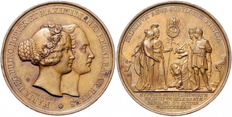 Bayern Ludwig I. 1825-1848 Bronzemedaille 1842 (v. Loos) a.d. Vermählung von Pri...