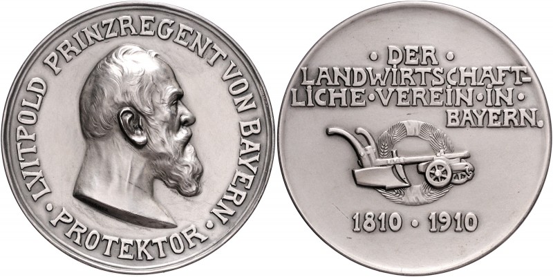 Bayern Prinzregent Luitpold 1886-1912 Silbermedaille 1910 mattiert (v. R. Aigner...
