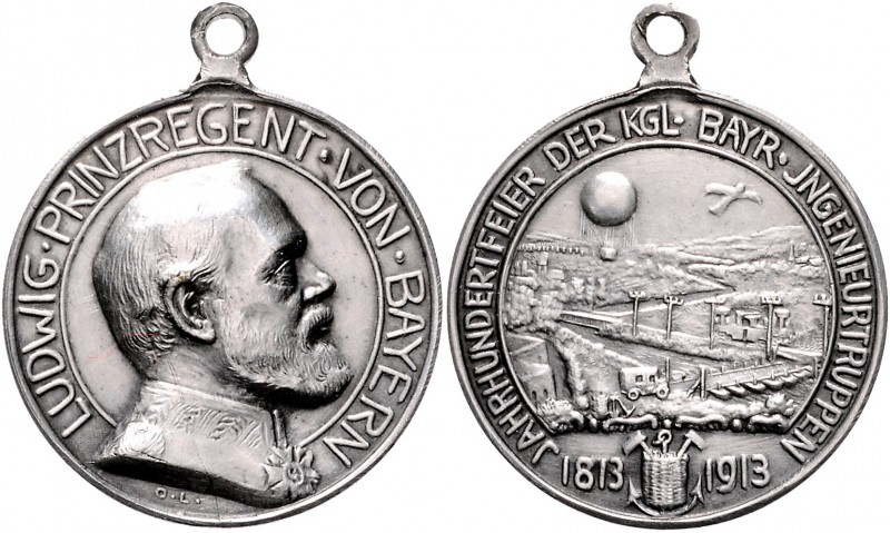 Bayern Ludwig III. 1913-1918 Bronzemedaille 1913 versilbert (v.O.L.) a.d. Jahrhu...