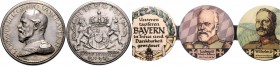 Bayern Ludwig III. 1913-1918 Silbersteckmedaille 1916 sog. 'Bayernthaler' (v. R. Klein), punziert 900 S, mit kompletten 30 kolorierten Papiereinlagen ...