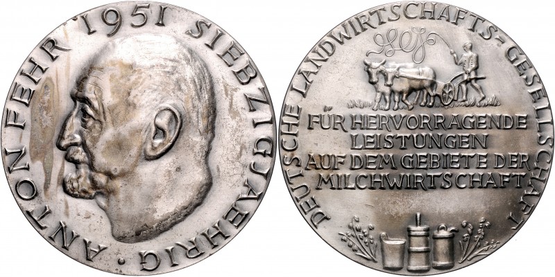 Bayern Prägungen Bronzemedaille 1951 versilbert (v. Bernhardt) auf den 70. Gebur...