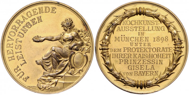 Bayern - München Bronzemedaille 1898 vergoldet (v. Lauer) Prämie der Kochkunstau...
