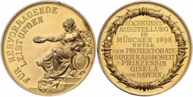 Bayern - München Bronzemedaille 1898 vergoldet (v. Lauer) Prämie der Kochkunstausstellung unter dem Protektorat von Prinzessin Gisela Hauser -. 
winz...
