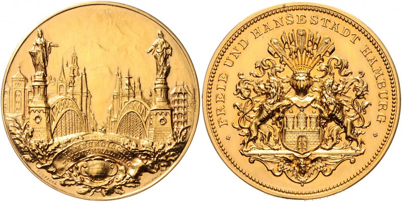 Hamburg Lot o.J. von 2 Stücken: Vergoldete Kupfermedaille o.J. (v. Duyffke/Langa...