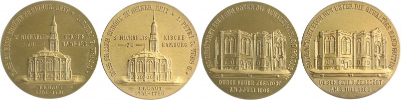 Hamburg Lot o.J. von 2 Bronzemedaillen: 1906 auf den Brand der St. Michaelis-Kir...