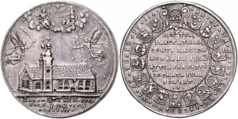 Regensburg - Stadt Silbermedaille 1627 (unsign.) auf die Grundsteinlegung der Dr...