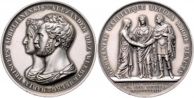 Württemberg Wilhelm I. 1816-1864 Silbermedaille 1837 (v. Helfricht) auf die Heirat von Herzog Alexander mit Marie Christine von Orléans 
kl.Rf., 44,8...