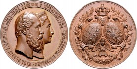 Württemberg Karl I. 1864-1891 Bronzemedaille 1871 (v. Schnitzspahn) auf seine Silberhochzeit 
49,2mm 52,1g vz-st