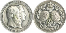 Württemberg Karl I. 1864-1891 Silberner Nachguss o.J. der Medaille 1871 (v. Schnitzspahn) auf seine Silberhochzeit 
48,3mm 52,2g f.vz