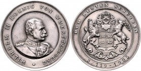 Württemberg Wilhelm II. 1891-1918 Silbermedaille 1905 Prämie 'DEM BESTEN SCHÜTZEN' mit Gravur 9/119-1905, i.Rd: 950 
50,3mm 44,2g f.vz