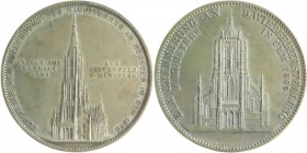 Württemberg - Ulm Kupfermedaille 1923 versilbert (v. Schnitzspahn) a.d. Feier der Vollendung des Hauptturmes am Münster, geprägt aus dem Dachkupfer de...