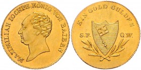 Würzburg - Stadt Neujahrsgoldgulden o.J. Präsent der Stadt, Maximilian I. Joseph, winz. Kreuz zwischen Joseph und König / Spatenblattförmiger Wappensc...