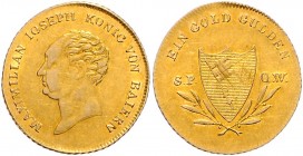 Würzburg - Stadt Neujahrsgoldgulden o.J. Präsent der Stadt, Maximilian I. Joseph / Spatenblattförmiger Wappenschild zwischen zwei Lorbeerzweigen, seit...