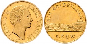 Würzburg - Stadt Neujahrsgoldgulden o.J. Präsent der Stadt, Ludwig II. / Stadtansicht, mit glattem Rand. Auflage 350 Exemplare. Friedb. 294. Schlumb. ...