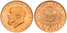 Bayern Ludwig III. 1913-1918 20 Mark 1914 D 
 st-