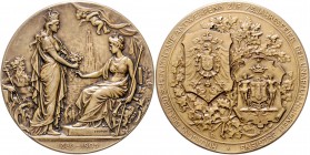 Kolonien Bronzemedaille 1905 (v. L. Dupuis) auf die Huldigung der deutschen Kolonie Antwerpens zur 75-Jahrfeier der Unabhängigkeit Belgiens 
60,1mm 8...