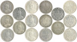 Deutsch-Ostafrika Lot o.J. von 8 Stücken: 1/4 Rupie 1901, 1904 A, 1906 A, 1909 A, 1910 J, 1912 J, 1913 A und 1913 J J. 711, 720. 
 meist ss